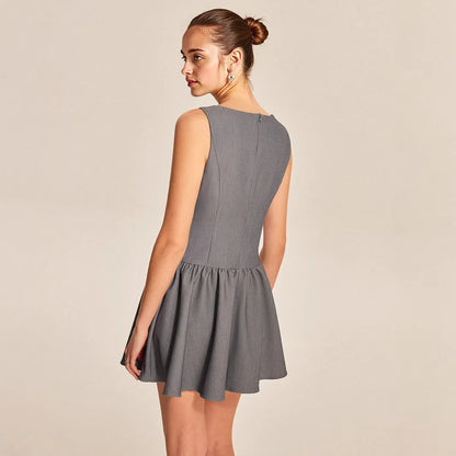 Boutique Wholesale 2025 Summer New Fashionable Round Neck Sleeveless Casual Ruffled Elegant Women's Dress