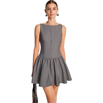 Boutique Wholesale 2025 Summer New Fashionable Round Neck Sleeveless Casual Ruffled Elegant Women's Dress