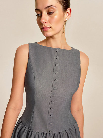 Boutique Wholesale 2025 Summer New Fashionable Round Neck Sleeveless Casual Ruffled Elegant Women's Dress