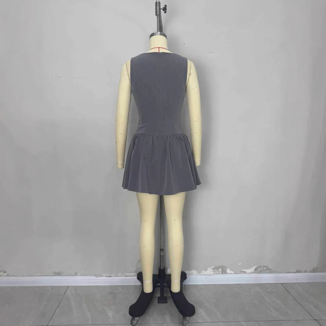 Boutique Wholesale 2025 Summer New Fashionable Round Neck Sleeveless Casual Ruffled Elegant Women's Dress