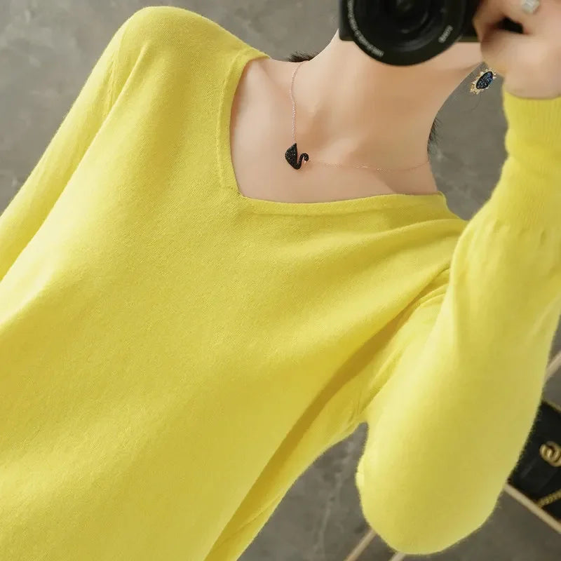 Women’s V-Neck Knit Sweater – Autumn Winter Long Sleeve Loose Cashmere Pullover Jumper
