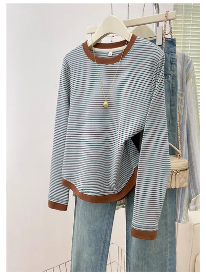 Autumn 2025 Plus Size Women’s T-Shirt – Casual Long Sleeve Patchwork Asymmetrical Slim Fit Cotton Top