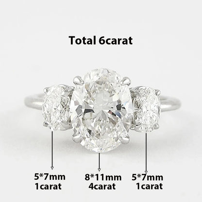 Women’s Certified Oval Moissanite Engagement Ring – 3-Stone 925 Silver Jewelry