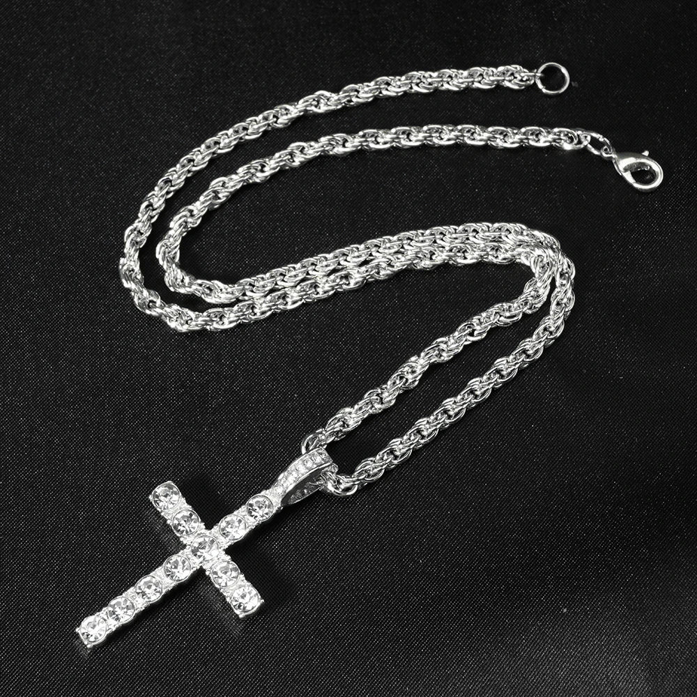 Iced Out Cross Pendant with 4mm Tennis Chain – Unisex Luxury Necklace