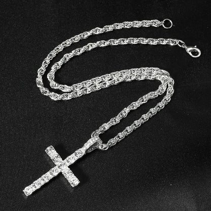 Iced Out Cross Pendant with 4mm Tennis Chain – Unisex Luxury Necklace
