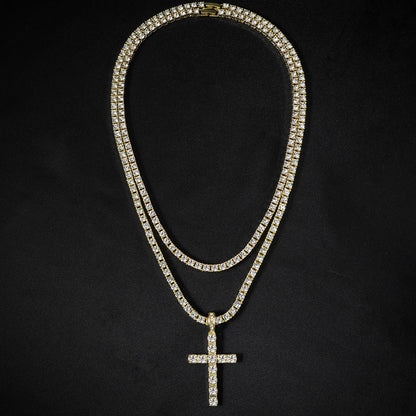Iced Out Cross Pendant with 4mm Tennis Chain – Unisex Luxury Necklace