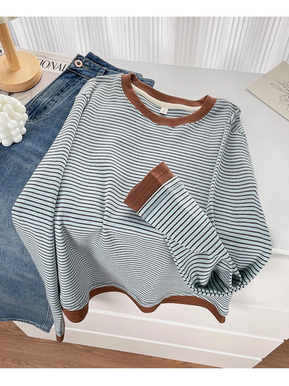 Autumn 2025 Plus Size Women’s T-Shirt – Casual Long Sleeve Patchwork Asymmetrical Slim Fit Cotton Top