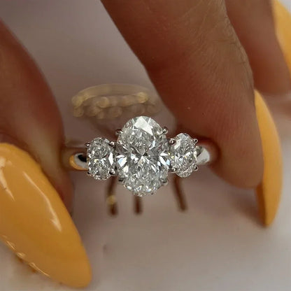 Women’s Certified Oval Moissanite Engagement Ring – 3-Stone 925 Silver Jewelry