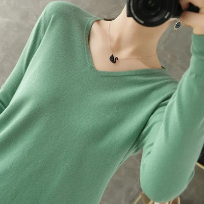 Women’s V-Neck Knit Sweater – Autumn Winter Long Sleeve Loose Cashmere Pullover Jumper