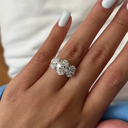 Women’s Certified Oval Moissanite Engagement Ring – 3-Stone 925 Silver Jewelry