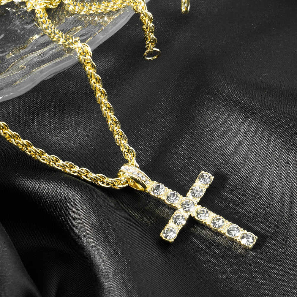 Iced Out Cross Pendant with 4mm Tennis Chain – Unisex Luxury Necklace
