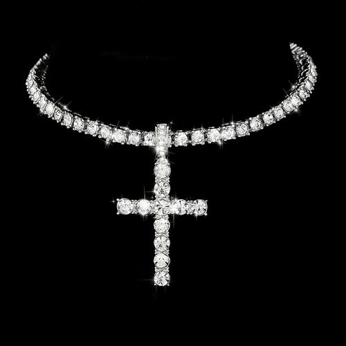 Iced Out Cross Pendant with 4mm Tennis Chain – Unisex Luxury Necklace
