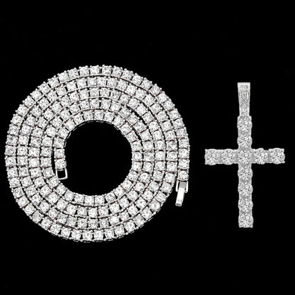 Iced Out Cross Pendant with 4mm Tennis Chain – Unisex Luxury Necklace
