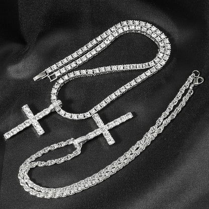Iced Out Cross Pendant with 4mm Tennis Chain – Unisex Luxury Necklace