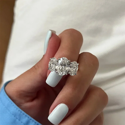 Women’s Certified Oval Moissanite Engagement Ring – 3-Stone 925 Silver Jewelry