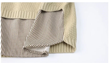 2025 Spring Autumn Women’s Knit Sweater – Loose Korean Style Long Sleeve Pullover with Spliced Shirt Collar