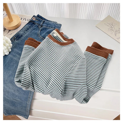 Autumn 2025 Plus Size Women’s T-Shirt – Casual Long Sleeve Patchwork Asymmetrical Slim Fit Cotton Top