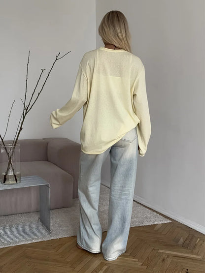 New O-neck Long Sleeve T - Shirt Soft Fabric Oversized Trendy Knot Front Spring Autumn Fashion Tops