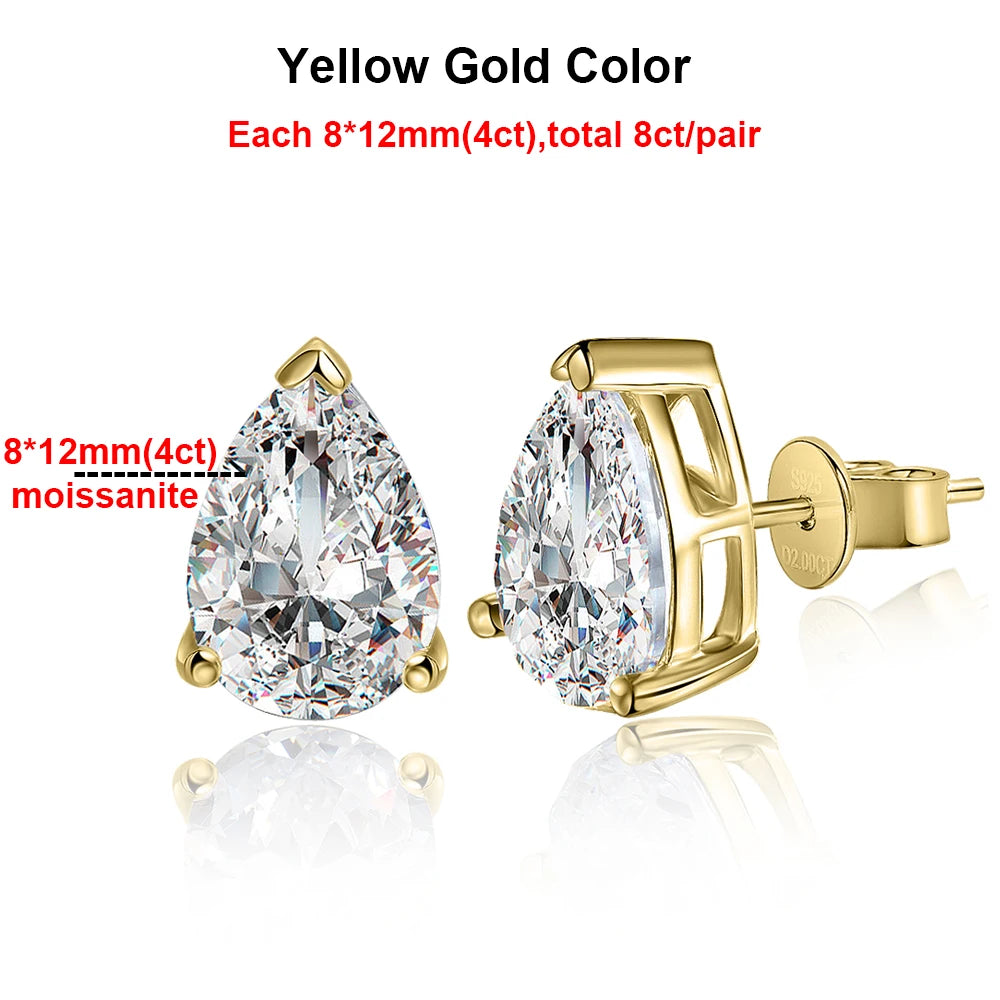 Pear Cut Moissanite Stud Earrings – GRA Certified 18K Gold S925 Silver