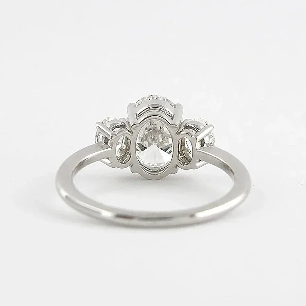 Women’s Certified Oval Moissanite Engagement Ring – 3-Stone 925 Silver Jewelry