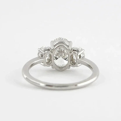 Women’s Certified Oval Moissanite Engagement Ring – 3-Stone 925 Silver Jewelry
