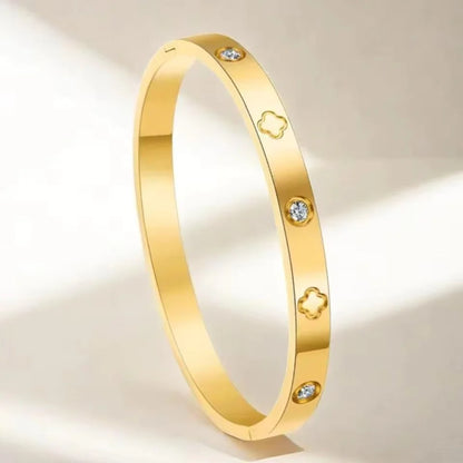 Elegant Zircon Clover Bangle – Women’s Stainless Steel Bracelet