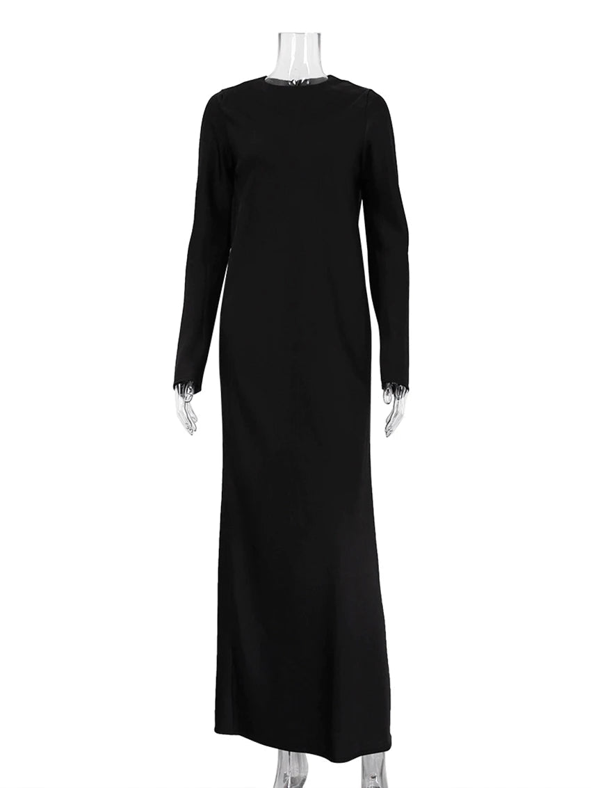 Casual Black/Green Satin Women'S Dress 2025 Fashion O-Neck Long Sleeve Ankle Length Dresses Elegant Classic Solid Female Dress