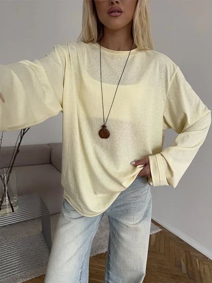New O-neck Long Sleeve T - Shirt Soft Fabric Oversized Trendy Knot Front Spring Autumn Fashion Tops