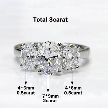 Women’s Certified Oval Moissanite Engagement Ring – 3-Stone 925 Silver Jewelry