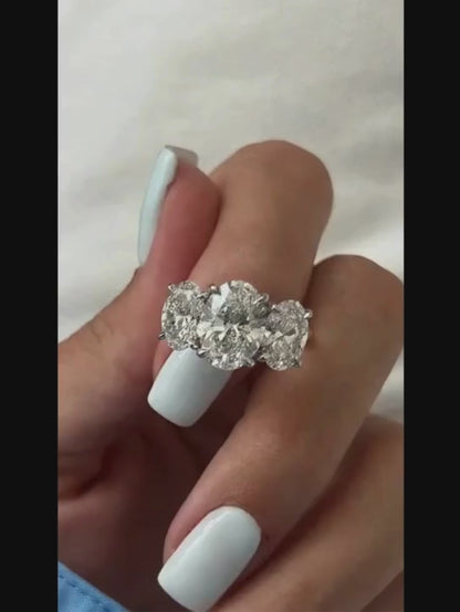 Women’s Certified Oval Moissanite Engagement Ring – 3-Stone 925 Silver Jewelry
