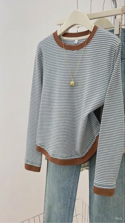 Autumn 2025 Plus Size Women’s T-Shirt – Casual Long Sleeve Patchwork Asymmetrical Slim Fit Cotton Top