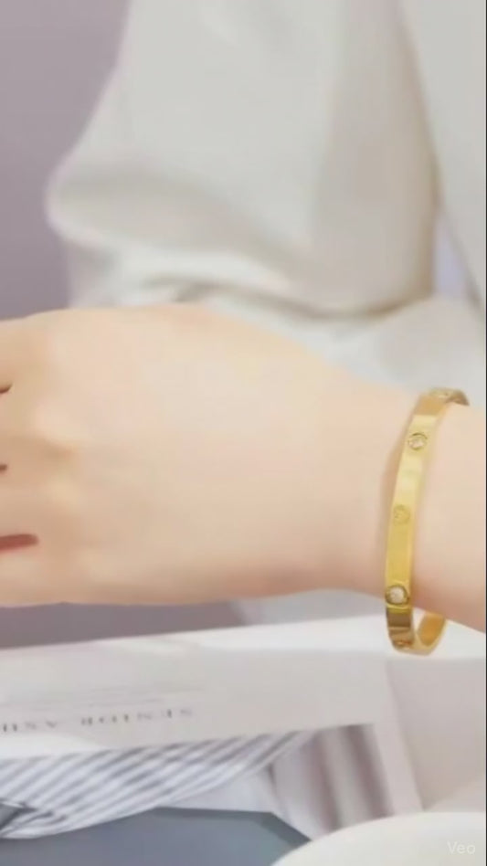 Elegant Zircon Clover Bangle – Women’s Stainless Steel Bracelet