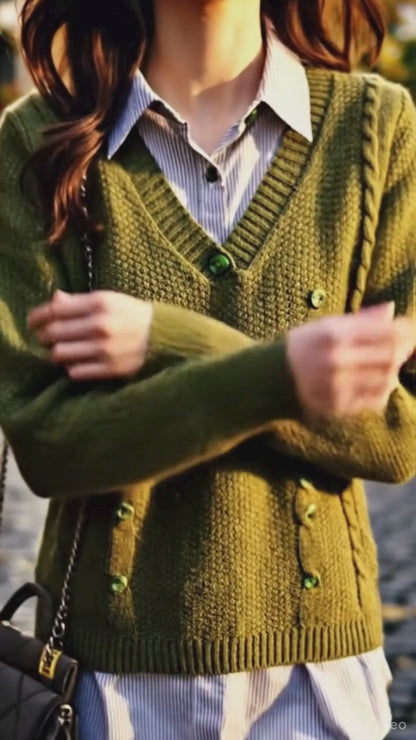 2025 Spring Autumn Women’s Knit Sweater – Loose Korean Style Long Sleeve Pullover with Spliced Shirt Collar