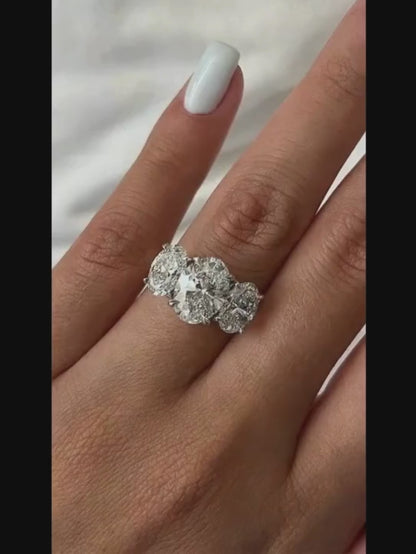 Women’s Certified Oval Moissanite Engagement Ring – 3-Stone 925 Silver Jewelry