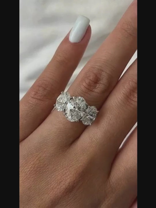 Women’s Certified Oval Moissanite Engagement Ring – 3-Stone 925 Silver Jewelry